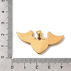 304ステンレスペンダント  イオンプレーティング（ip）  翼のチャーム付きハート  18KGP本金メッキ  21.5x39.5x3mm  穴：4.5x3.5mm&nbsp;STAS-B094-25G