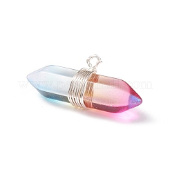ガラスチャーム  ワイヤーラップペンダント  真鍮パーツ  弾丸  銀  ミックスカラー  16x33x10mm  穴：2mm&nbsp;PALLOY-JF01740-01
