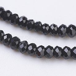 オペークガラスビーズ連売り  多面カット  ロンデル  ブラック  2.5x1.5~2mm  穴：0.5mm  約185~190個/連  13.7インチ〜14.1インチ&nbsp;EGLA-K010-B10