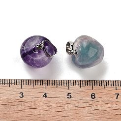 天然蛍石教師リンゴチャーム  ベイルにプラチナメッキ真鍮スナップ付き  14.5x14mm  穴：6.5x4mm&nbsp;G-Z022-02A-P
