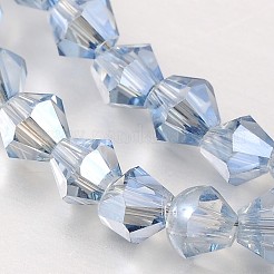 電気メッキファセットバイコーンガラスビーズ連売り  ライトスカイブルー  4x4mm  穴：1mm  約82~85個/連  30.5~31cm&nbsp;EGLA-P017-4mm-13