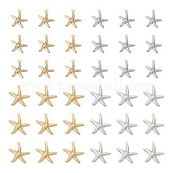 40個4スタイル304＆201ステンレススチールペンダント  ヒトデ  ゴールデン·ステンレス鋼色  17.5~22x15.5~20.5x2~2.5mm  穴：0.8~1mm  10個/スタイル&nbsp;STAS-CW0001-07