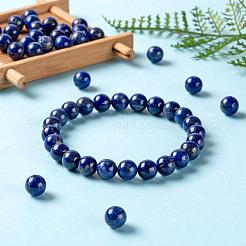 D100pcs8mmナチュラルラピスラズリラウンドビーズ  10mの弾性水晶糸付き  DIYストレッチブレスレット作成キット用  8mm  穴：1mm&nbsp;DIY-LS0002-02