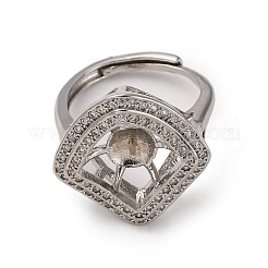 Rhombus Brass Micro Pave Clear Cubic Zirconia Adjustable Ring Settings&nbsp;KK-D378-34P
