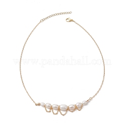 Natural Cultured Freshwater Pearl Rice Graduated Beaded Necklaces with 304 Stainless Steel Cable Chains&nbsp;NJEW-TA00226