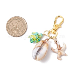 5個 5色アクリルシェル＆合成ターコイズタートルペンダント装飾  バッグ装飾用の合金留め具チャーム  ゴールドカラー  65mm  1pc /カラー&nbsp;HJEW-JM03876-02