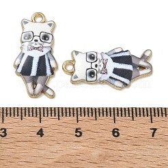 プリント合金ペンダント  猫の形のチャーム  ラックめっき  ゴールドカラー  ブラック  25x12x2.5mm  穴：1.8mm&nbsp;ENAM-K076-36G-07
