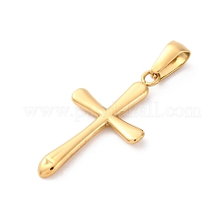 304ステンレスペンダント  クロスチャーム  イオンプレーティング（ip）  ゴールドカラー  29x16x2.5mm  穴：5.9x3.4mm&nbsp;STAS-L286-08G