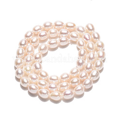 天然養殖淡水パールビーズ連売り  ライス  グレード4ab  乳白色  6~8.5x6~6.5mm  穴：0.6mm  約52~54個/連  15.35~15.75インチ（39~40cm）&nbsp;PEAR-N024-07-4AB