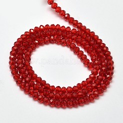 多面カットロンデル透明ガラスビーズ連売り  暗赤色  3.5x2mm  穴：0.5mm  約105~110個/連  29~31cm&nbsp;EGLA-J134-3x2mm-B02