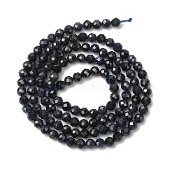 天然ブラックサファイアビーズ連売り  多面カット  ラウンド  3mm  穴：0.7mm  約125個/連  15.12''（38.4センチメートル）&nbsp;G-P625-3mm-01