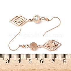 304ステンレススチールの菱形ダングルイヤリング  イオンプレーティング（ip）  ローズゴールド  50x11mm&nbsp;EJEW-Z129-12G-03