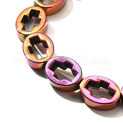 電気めっき合成非磁性ヘマタイト ビーズ 連売り  クロスとオーバル  虹メッキ  8x6x2.5mm  穴：0.6mm  約49個/連  15.35''（39センチメートル）&nbsp;G-L613-Z01-01I
