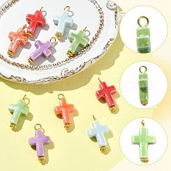 10個5色の手作り磁器ペンダント  鉄パーツ  クロスチャーム  ゴールドカラー  ミックスカラー  24mm  穴：3mm  2個/カラー&nbsp;PALLOY-FS00085