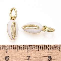 真鍮製エナメルペンダント  貝殻の形のチャーム  ゴールドカラー  ホワイト  13x5.5x2.5mm  穴：2~4mm  丸カン：4~6x0.6~1ミリ  内径：2~4mm&nbsp;KK-Q077-02G-04