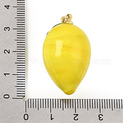 手作りランプワークペンダント  真鍮  レモンチャーム  ゴールドカラー  きいろ  32x19.5x20mm  穴：4.5x3mm&nbsp;LA-CBA0C61-02G-02