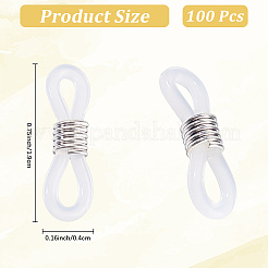 100個の眼鏡ホルダー  メガネゴムラバーループエンド  鉄とプラスチック  銀  19x4.2mm&nbsp;IFIN-CN0001-04