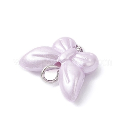 不透明アクリル模造真珠ビーズペンダント  蝶  プラチナ  14.5x19x6mm  穴：2.5mm&nbsp;PALLOY-JF04296-01
