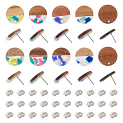 Walnut Wood Flat Round Stud Earrings&nbsp;MAK-TA0001-24