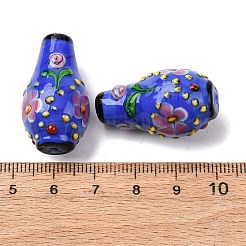 手作りランプワークビーズ  花柄の凹凸のある花瓶  ブルー  29~31x17x16.5mm  穴：2mm&nbsp;LAMP-F041-01A