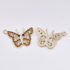 合金ペンダント  ラインストーン付き  蝶  ライトゴールド  ミックスカラー  20x29x2mm  穴：2mm&nbsp;PALLOY-R111-10