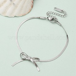 304ステンレススチールヘリンボーンチェーンブレスレット  蝶結び  ステンレス鋼色  6-3/4インチ（17cm）&nbsp;BJEW-C084-01P