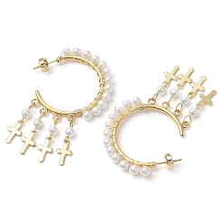2 Pairs 2 Colors Cross Shell Pearl Dangle Stud Earrings&nbsp;EJEW-JE06185