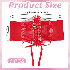 女性用ポリエステルリボン付きPVCレースアップ伸縮性コルセットベルト  レッド  680x120x3.5mm&nbsp;AJEW-WH0678-79A