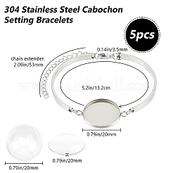 5Pcs 304 Stainless Steel Flat Round Cabochon Setting Bracelets&nbsp;DIY-BBC0001-72