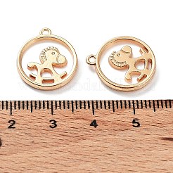 ラックメッキ合金樹脂模造シェルペンダント  フラットラウンド、木馬チャーム付き  ライトゴールド  17x15x2mm  穴：1.4mm&nbsp;FIND-E043-09KCG