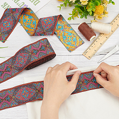 エスニック風刺繍ポリエステルリボン 5m  ジャカードリボン  チロリアンリボン  服飾材料  花柄  ロージーブラウン  1-7/8インチ（47mm）&nbsp;OCOR-FG0002-20A