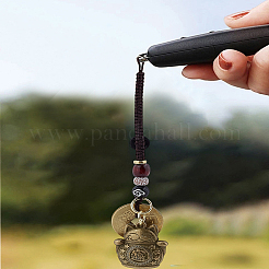 2Pcs Brass Lucky Cat & Coins Five Emperor Money Feng Shui Coins Pendant&nbsp;HJEW-LP0002-82