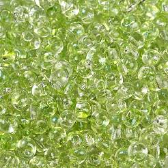 スプレーペイントフリンジガラスシードビーズ6/0個  ティアドロップ  オリーブドラブ  5x4.5x4mm  穴：1mm  約100個/10g&nbsp;X1-SEED-H003-11N