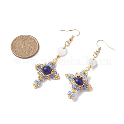 Natural Mixed Stone & Glass Seed Beads Dangle Earrings for Women&nbsp;EJEW-MZ00213-04