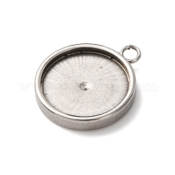 201 ステンレススチールペンダントカボションセッティング  フラットラウンド  ステンレス鋼色  トレイ：12.5mm  17x14x2.5mm  穴：1.8mm&nbsp;STAS-D379-04E-P