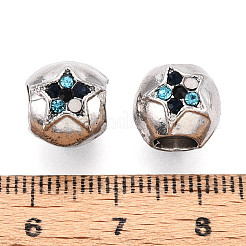 合金ラインストーンのヨーロッパのビーズ  大穴ビーズ  スターとバレル  プラチナ  10x10.5~11.5mm  穴：5mm&nbsp;FIND-N009-11P