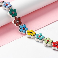 手作り磁器の花のビーズ連売り  手描きの陶器ビーズ  カラフル  16.5~17x17~17.5x7.5~7.8mm  穴：1.6~1.8mm  約20個/連  12.56~12.68インチ（31.9~32.2cm）&nbsp;PORC-F003-01D