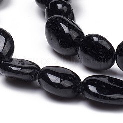 天然石ブラックトルマリンビーズ連売り  ナゲット  タンブルストーン  8~10x8~9x5.5~6mm  穴：0.5mm  約43個/連  15.55インチ（39.5cm）&nbsp;G-L493-51