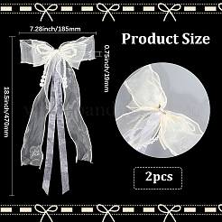 洋服用の蝶結びレースブローチ  プラスチックパール付き  淡黄色  470x185x19mm&nbsp;JEWB-WH20014-06C