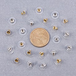 真鍮ピアスキャッチ  ブレット クラッチ イヤリング バック パッド付き  垂れ耳に  プラスチック付き  プラチナ·ゴールデン  11x11x7mm  穴：1mm&nbsp;KK-PH0028-02M