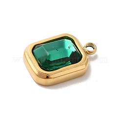 304ステンレススチールガラスペンダント  長方形チャーム  14KGP本金メッキ  ティール  13.5x9x5mm  穴：1.4mm&nbsp;STAS-L022-062G-04
