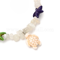 Natural Moonstone Chip & Starfish Beads & Synthetic Turquoise Turtle Charm Bracelets Sets&nbsp;BJEW-JB12405-02