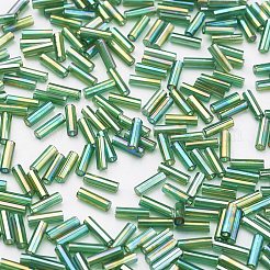 ガラス竹ビーズ  透明色の虹  ライムグリーン  9x2mm  穴：0.5mm  約7000個/袋&nbsp;SEED-E001-9mm-167