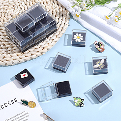 透明なプラスチックバッジ収納ボックス  フロックマット付き  正方形  ブラック  3.5x3.45x2.3cm&nbsp;CON-WH0083-017