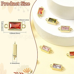 8pcs 4 Colors Brass Pave Glass Rectangle Connector Charms&nbsp;KK-CJ0003-40