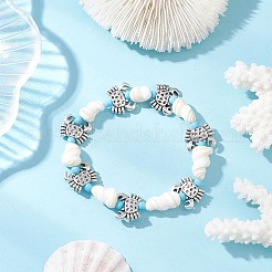 3Pcs Ocean Theme Natural Shell & Alloy Beaded Stretch Bracelets for Men Women&nbsp;BJEW-JB12387