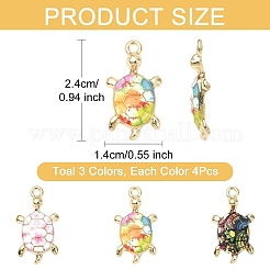 12本3色合金エナメルペンダント  タートルチャーム  ミックスカラー  24x14mm  4個/カラー&nbsp;ENAM-YW0005-80