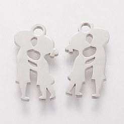 変色しにくい201ステンレススチールチャーム  恋人のシルエットのチャーム  ステンレス鋼色  15x8x1.1mm  穴：1.5mm&nbsp;STAS-Q201-T418