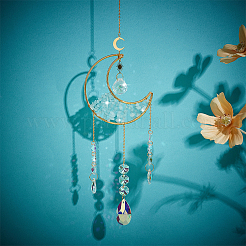 1Pc Alloy & Natural Gemstone Chips Moon Hanging Ornaments&nbsp;HJEW-BBC0001-17A