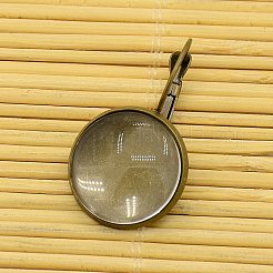 Brass Leverback Hoop Earring Components and Flat Round Transparent Clear Glass Cabochons&nbsp;KK-X0004-NF
